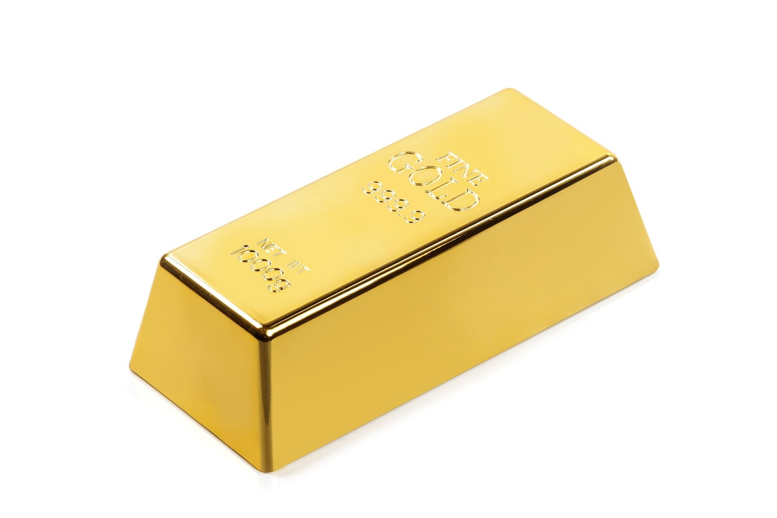 Gold bullion bar isolated on white background